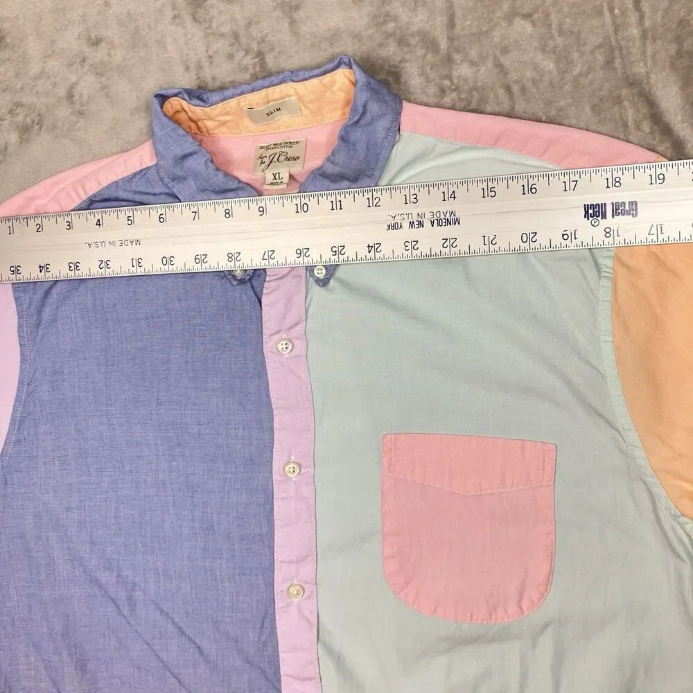 J Crew Secret Wash Shirt Mens XL Colorblock Organic Cotton Button Down Coastal‎